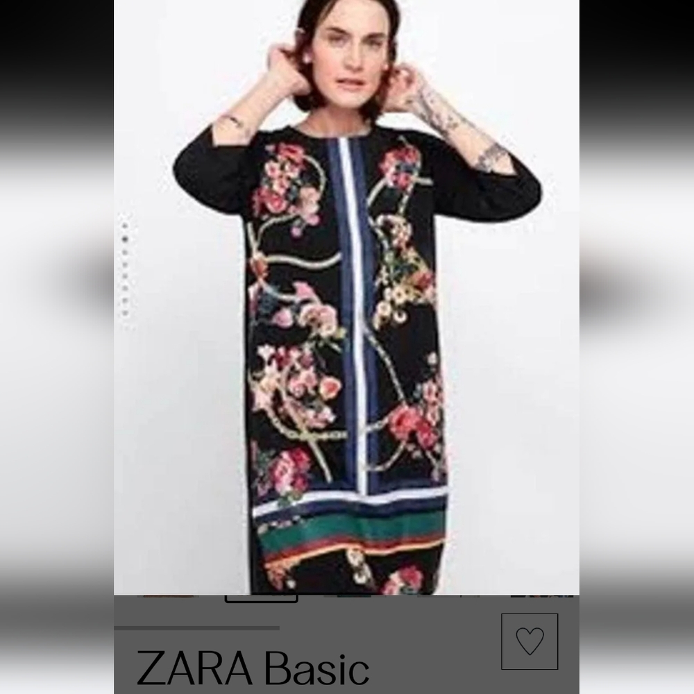 Zara Basic Women's 3/4 Sleeve Floral Print Mini Sheath Dress - Picture 9 of 10